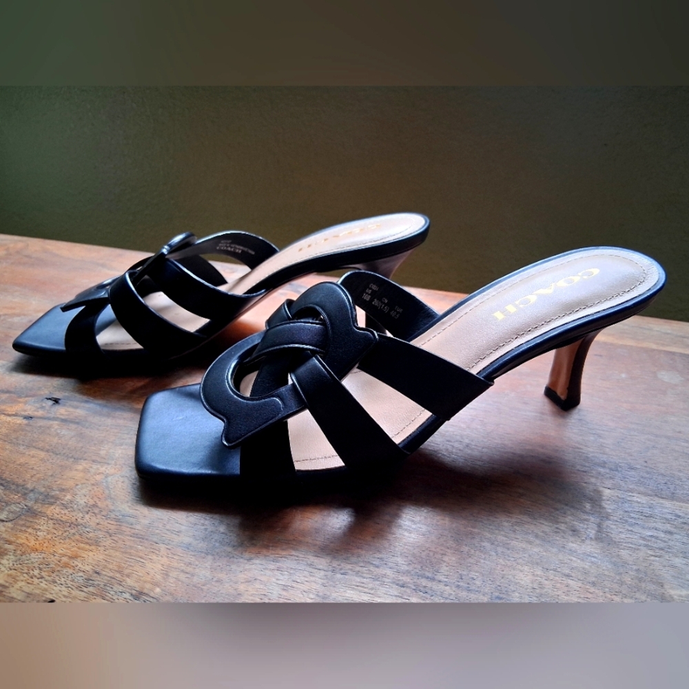 Coach Tillie Black Leather Slip On Strappy Sandals - Picture 8 of 9